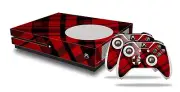 Skin for XBOX One S Console Controller Red Plaid Vinyl Decal
