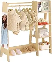 Kids Dress Up Storage with Mirror, Kids Closet with 5 Hanger and Stickers, Opening Hanging Costume Closet Wardrobe for Kids Opening Hanging Costume Closet Wardrobe for boys and girls