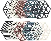 RHAIYAN Newest 10 Pcs Silicone Trivet Mats and Hot Pads Hexagon Heat Resistant Pot Holder Placemat Compatible with Bowl Dishes Specific