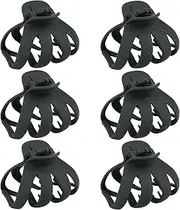 MAORULU Big Claw Octopus Hair Clips for Thick Hair, Matte Octopus Clips Large Hair Claw Clips for Women and Girls, Hair Jaw Clips Strong Hold Jumbo Hair Clip for All Hair Types, 6 Packs (Black)