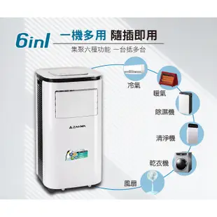 【ZANWA晶華】10000BTU多功能清淨除濕冷暖型移動式冷氣機/空調(ZW-125CH加贈遙控霧化冰涼扇+空調薄毯)