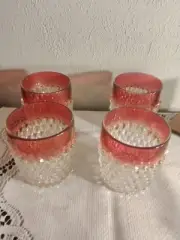 NOS Ruby Flash Whiskey Glasses Set of 4 Indiana Glass Diamond Point Barware