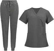 [Oshhni] Nursing Scrubs, Scrubs Suit Set Nurses Week V Neck Athletic Scrubs Top and Pant for Daily wearing Doctor Healthcare Staff Men