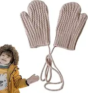 [DuBom] Toddler Magic Stretch Mittens, Kids Knitted Gloves with Liner, Children Warm Full Finger Winter Knit Fleece Gloves for Cold Weather