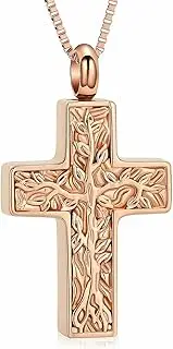 BIAIHQIE Tree of Life Urn Necklace for Ashes Cross Cremation Jewelry for Women Men Ashes Pendant Keepsake Memorial for Jewelry for Human-Rose