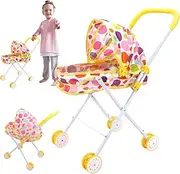 Baby Doll Stroller Stable ＆ Sturdy Doll Stroller Foldable Baby Doll Pram with Canopy Pretend Play Toy for Kids Baby Doll Accessories Style 2