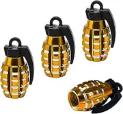 povtii 4 PCS Car Tire Valve Stem Caps, Unique Shape Personalized Tire Valve Stem Cover Rim Decoration, Universal Tire Valve Cap for Car Truck SUV Bike Motorbike, Car Accessories (Golden)