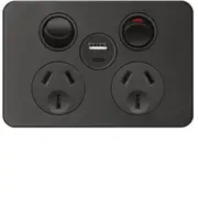 HAGER SILHOUETTE WBSP2SUSBAC-MB 10AMP DOUBLE INTERNAL POWERPOINT WITH USB A+C CHARGER MATTE BLACK