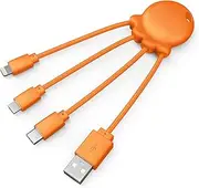 Xoopar Multi USB Cable 4 in 1 Universal Charger - Durable with Micro USB - USB C - Lightning for Smartphone and iPhone Octopus Cable - Orange