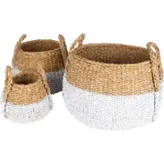 Apollo Sea Grass Bulb Baskets w/ Handles White Dip Set of 3