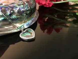貝麗娜925純銀項鏈鑲嵌天然鮑魚貝殼海洋之心時尚情侶愛心銀吊墜