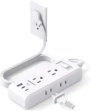Flat Plug Power Strip, Ultra Thin Extension Cord, 6 Outlets 3 USB Ports(2 USB C