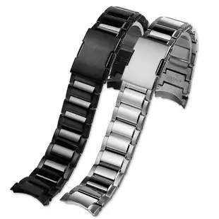 替換錶帶 適配卡西歐EDIFICE系列鋼帶EQB-501/EQB-800弧口精鋼手錶鏈配件男