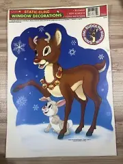 Vtg 3 Christmas, Rudolph The Red nose Reindeer, Santa,Window Static Cling Cleo