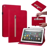 For Amazon Kindle Fire HD 8 Skin Feel Solid Color Zipper Leather Tablet Case