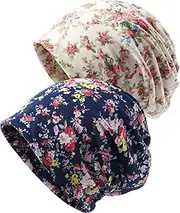 [Glamorstar] Floral Lace Beanie Hat Chemo Cap Stretch Slouchy Turban Headwear