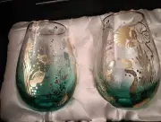 2 Cornet Barcelona Stemless Wine Crystal Glasses OCEAN MAJESTY Print new