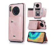 Case for Huawei Mate 30 Lite/Nova 5i Pro, Leather Wallet Case With Card Pockets Back Flip Shockproof Cover Case-Rose Gold