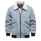Warm Men's Sherpa Lined Denim Jacket Thick Cotton Winter Coat Casual Zip-Up