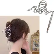 Snake Rhinestone Hair Claw Clips With Long Tassels for Women - Metal Non-Slip Claw Clip for Thick and Thin Hair - Girls' Hair Accessory With Chain