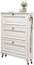 Freestanding Shoe Storage with 3 Flip Drawers Shoe Cabinet with Top Storage Organizer for Entryway, Hallway, Living Room, White Shoe Cupboard