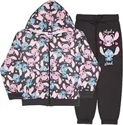 [Disney] Lilo & Stitch Girl's 2-Piece Fleece Set - Stitch Hooded Sweatshirt and Joggers Bundle for Kids
