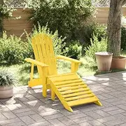 Yellow Adirondack Chair with Ottoman - Solid Fir Wood Lounge Chair for Outdoor Patio, Porch Furniture & Backyard Seating - Foldable Garden Accessories - Camper Chairs