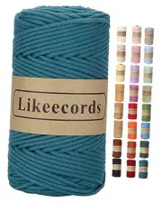Braided Cotton Cord 3mm×109 Yards Natural Macrame Cotton Cord 1 Skein Teal
