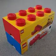 2 Large LEGO 8 Knob Storage Brick Containers Brand New & Sealed Red & Blue