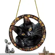 Cat Sun Catcher Window - Hand-Painted Sun Catcher | Stained Glass | Vivid Eyes Black Cat Window Rainbow Art Ornament | Exquisite Beautiful Eyes Animal Sun Catcher Art Sign for Corridors