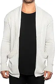 [Generic] Mens Shawl Collar Open Front Knit Cardigan Shawl Collar Casual Knit Sweater Open Front Men Long Sleeve Cardigan Sweater