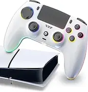 Wireless Controller Compatible for PS.5/Pro/Slim/PC, 7 RGB LED Mode & haptic Feedback & 1500 mAh Battery & Motion Sensing, 3.5mm Audio Jack (White and Black)