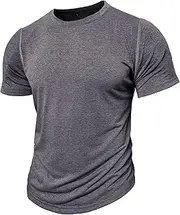 [Zylphorix] Men Contrast Round Neck Short Sleeve T-Shirt Jogging Breathable Basic Sport Shirts Summer Classic Cozy Sweatshirt, Dark Grey, Medium