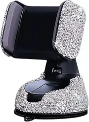SUNCARACCL Bling Car Phone Holder, 360°Adjustable Universal Rhinestone Crystal Auto Phone Mount Stand Accessories for Windshield Dashboard and Air Outlet (White)