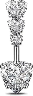 [Longbeauty] G23 Titanium 14G Belly Button Piercing Heart Belly Button CZ Belly Button Bananabells Piercing Navel Bars Navel Ring Piercing Gift Jewellery