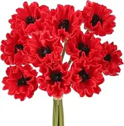 Doment 10Pcs Red Poppies Artificial Flowers 12.9In Fake Poppy Flower Faux Anemone Stems for Wedding Bouquets Corsages Centerpiece Floral Arrangement Mother's Day Valentines Day Decoration