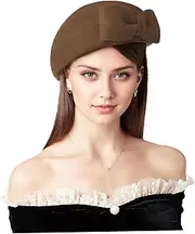 [AZIDWERYQ] Beret Hat, Elegant Pillbox Hat for Women with Bowknot, Warm Soft Comfortable Wool, One Size French Hats for Women Winter Party Wedding, Black Beret