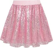 [BALAYSIER] Glitter Skirt Girls Sequin Skirt with Lining Children's Fringe Skirt Suitable for 6-12 Years, Pink, 10 Years