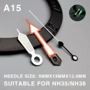 Orange Second Watch Hands Green Lume Silver Trim 13mm Compatible with Miyota NH3