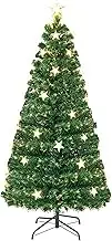 Costway 1.5M Pre-Lit Christmas Tree, Artificial Xmas Tree with 180 Branch Tips, 21 Warm White Star Lights, Fiber Optics & 8 Lighting Modes, Holiday Decoration Tree for Home, Shop & Carnival, Green