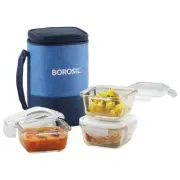 Glass Lunch Boxes Set of 3 320 ml each Unisex Lunch Box For Office with Bag