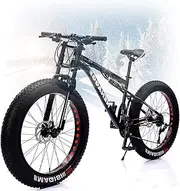 [NENAGGE] Men Women Fat Tire Mountain Bike 26 Inch 4 Inch Wide Knobby Tires MTB Bikes - 27 Speed Drivetrain Snow Bike High Carbon Steel Mountain Trail Bike Anti-Slip Bikes, Christmas Birthday Gift