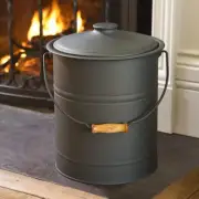 Fireplace Ash Bucket 3 Gallon with Handle Lid Double Layer Bottom Charcoal Black