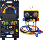 Automotive 4 Way R1234Yf Refrigerant Recharge Kit, R134A AC Manifold Gauge Set w