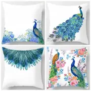 Peacock Blue White PILLOW COVER Home Decor Soft Bed 2-Sided Cushion Case 18x18"