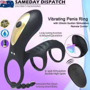 Remote Control Vibrating Cock Ring Couples Vibrator Clitoris Suction Sex Toy