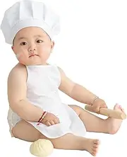 TINAYAUE Newborn Photography Prop Cute Baby Chef Outfits Shoot Props for Boys Girls 5-12 Months White Chef Hat Apron Set Studio Little Chef Costume Infant Toddler Cosplay Party Costumes
