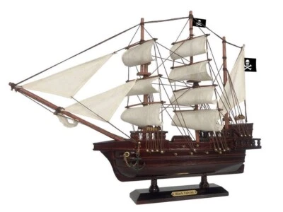 Wooden Captain Kidd's Black Falcon White Sails Pirate Ship Model 20"