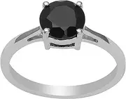 [MOONEYE] Shine Jewel 7mm Round Single Stone Black Spinel 925 Silver Ring Solitaire And Stacking/Stackable Band