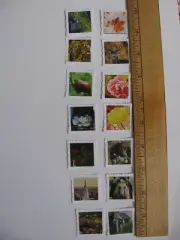 Lot of 14 FAUX POSTAGE STAMPS Handmade Scrapbook Junk Journal